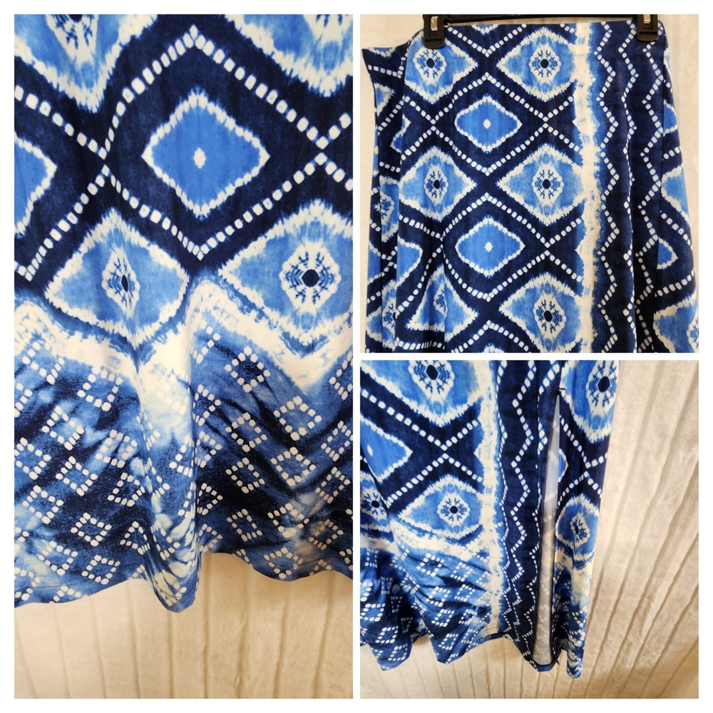 Chico's 4 Blue White Ikat Diamond Print Maxi Skirt Size 20/22 XXL Stretch Boho - Picture 4 of 7